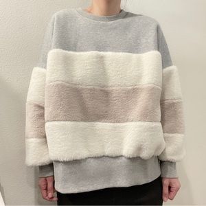 Bubble Sleeve Sweater White, Beige Stripe